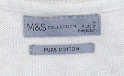 Marks and Spencer Men Beige Cotton V-Neck Jumper Size L