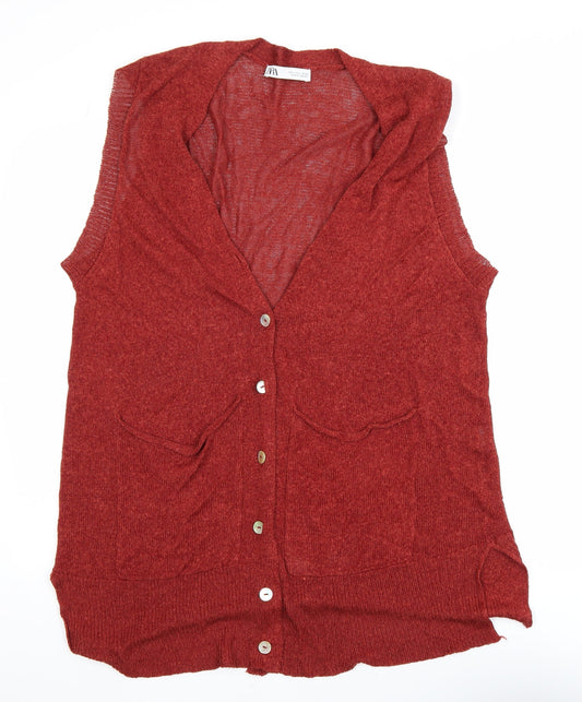 Womens UK Size 14 Zara Red Cardigan Jumper