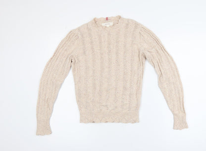 Marks and Spencer Per Una Beige Wool Cotton Blend Cable Knit Jumper Women’s Size 6