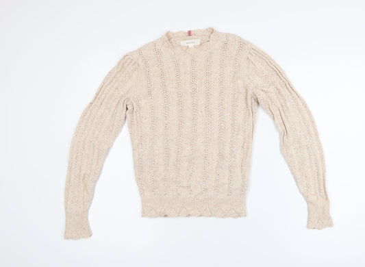 Marks and Spencer Per Una Beige Wool Cotton Blend Cable Knit Jumper Women’s Size 6