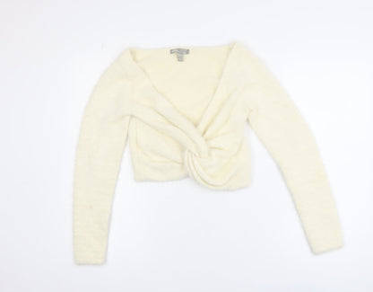 ASOS Womens Ivory Long Sleeve Twist Front Knit Cardigan UK 12