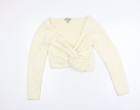 ASOS Womens Ivory Long Sleeve Twist Front Knit Cardigan UK 12