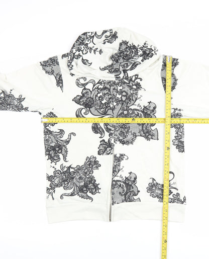 Truly Madly Deeply Womens White Floral Print Cotton Zip Hoodie L