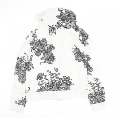 Truly Madly Deeply Womens White Floral Print Cotton Zip Hoodie L