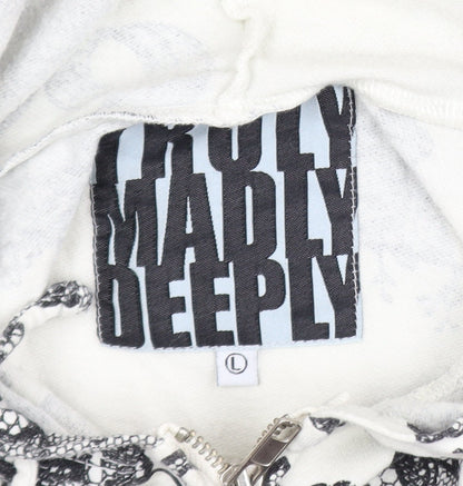 Truly Madly Deeply Womens White Floral Print Cotton Zip Hoodie L