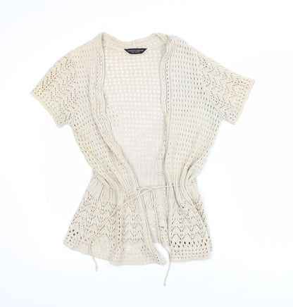 Dorothy Perkins Women Beige Open Knit Cardigan Size 12 Cotton Blend