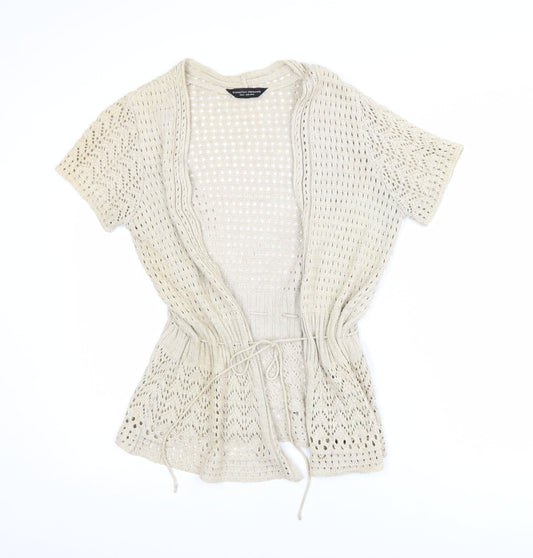 Dorothy Perkins Women Beige Open Knit Cardigan Size 12 Cotton Blend