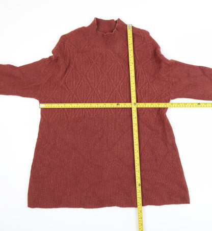 WoolOvers Womens Brown Lambswool Mock Neck Cable Knit Jumper L