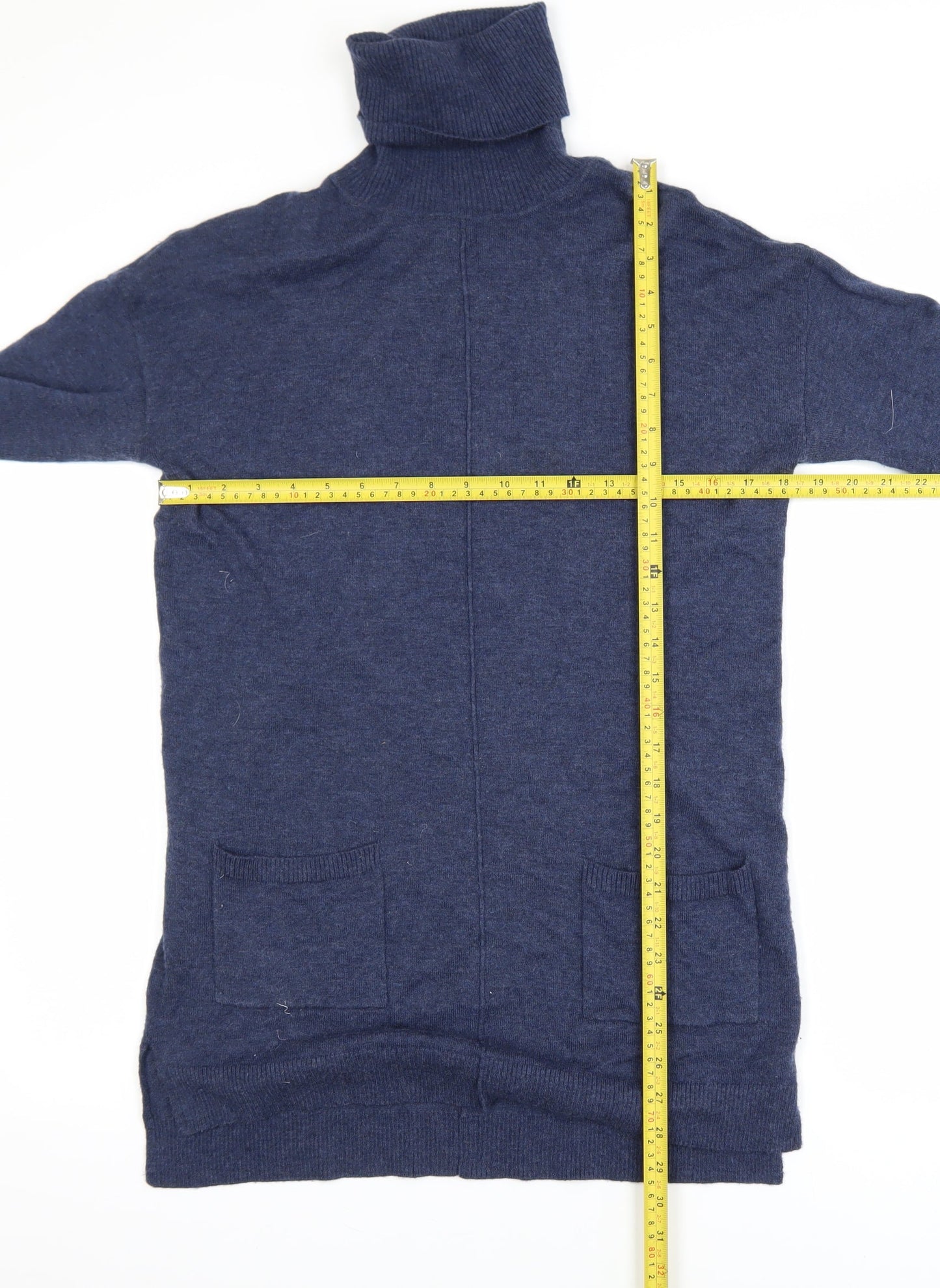 Fat Face Womens Blue Roll Neck Wool Cashmere Tunic Jumper UK 12