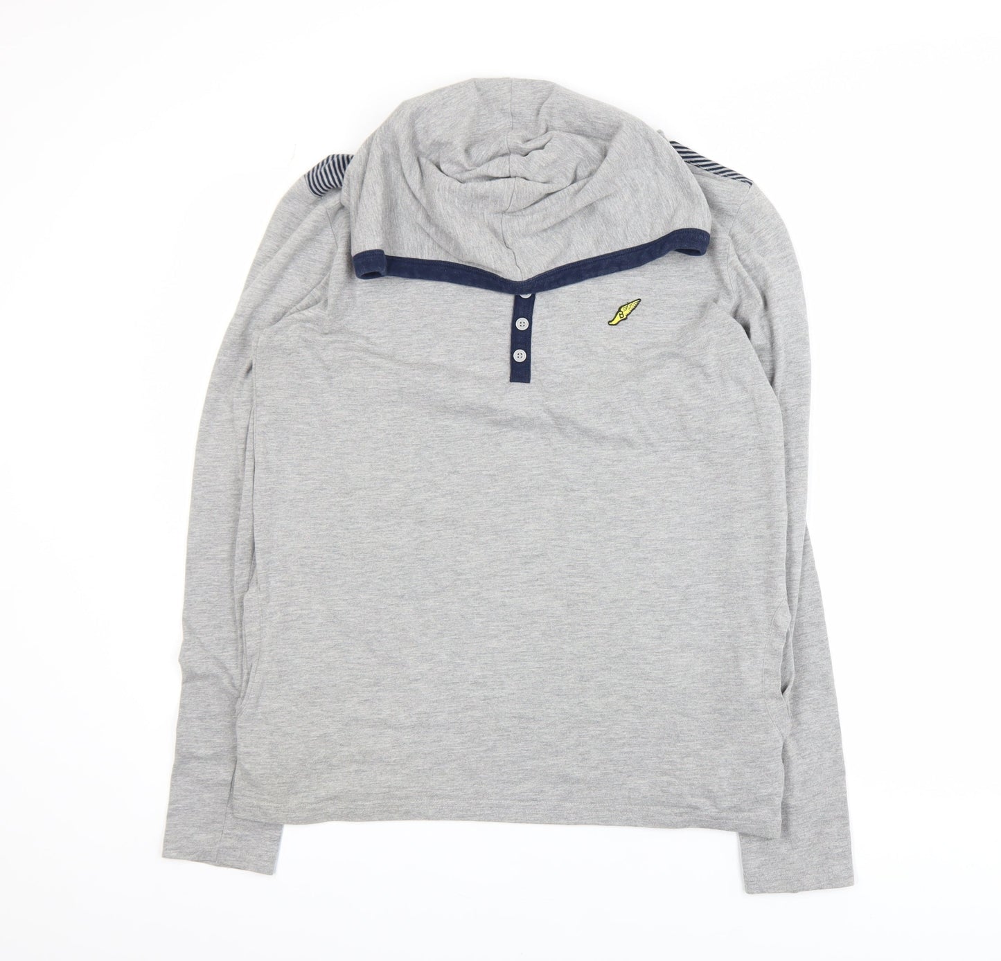 Brookhaven Men's Grey Henley Hoodie Medium Lightweight Jersey Top