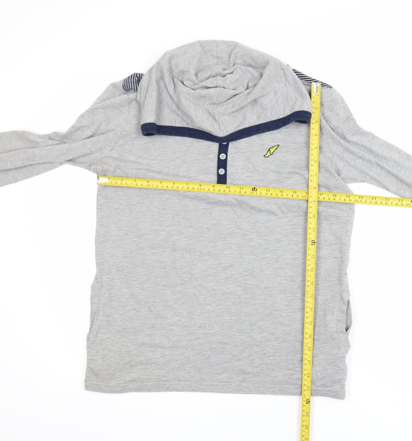 Brookhaven Men's Grey Henley Hoodie Medium Lightweight Jersey Top