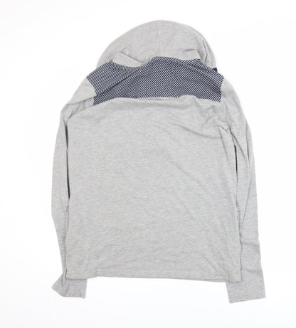 Brookhaven Men's Grey Henley Hoodie Medium Lightweight Jersey Top