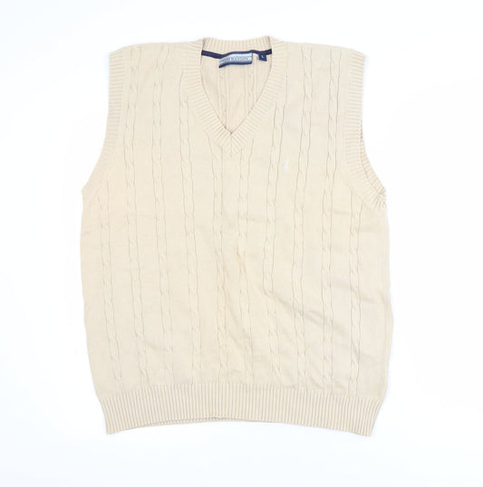 Tom Hanson Men's Beige Cotton Cable Knit V-Neck Vest L