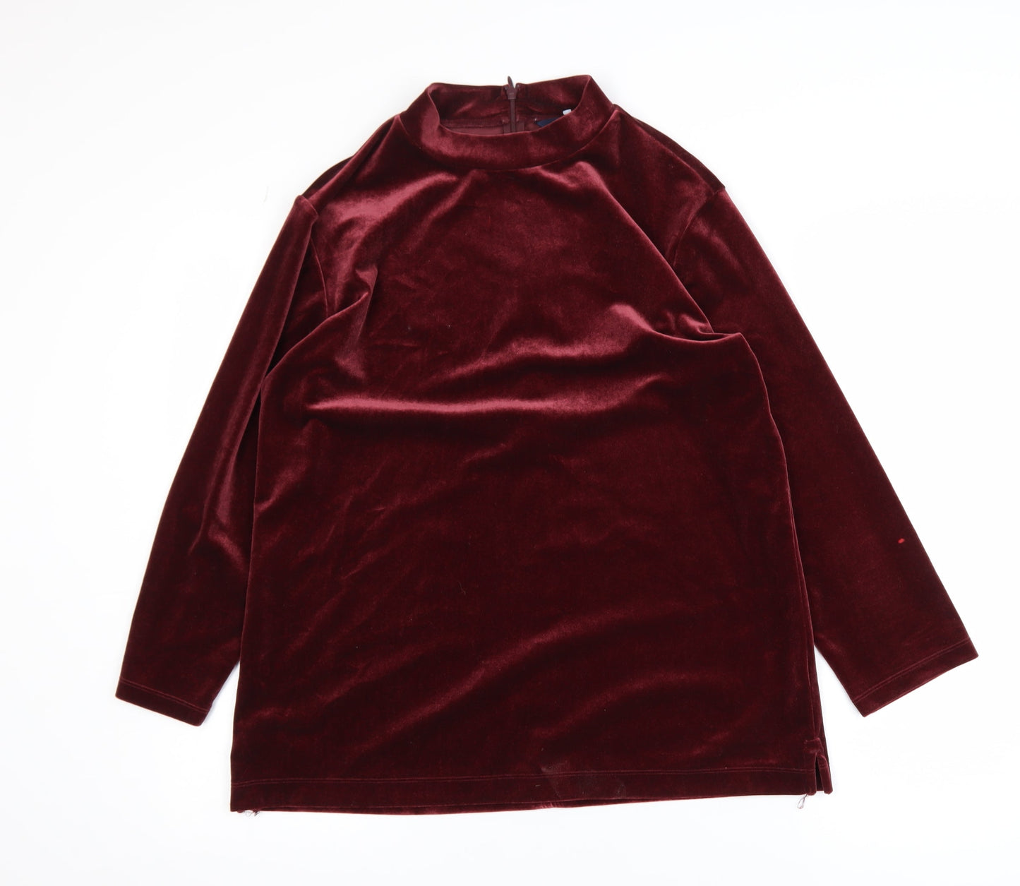 Lands' End Women's Red Velvet Mock Neck Long Sleeve Tunic Blouse M