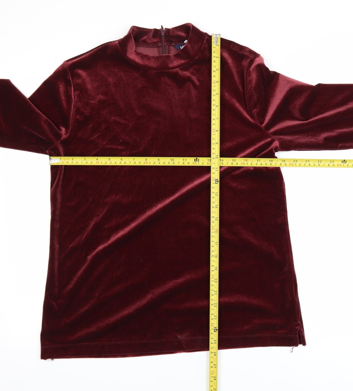 Lands' End Women's Red Velvet Mock Neck Long Sleeve Tunic Blouse M