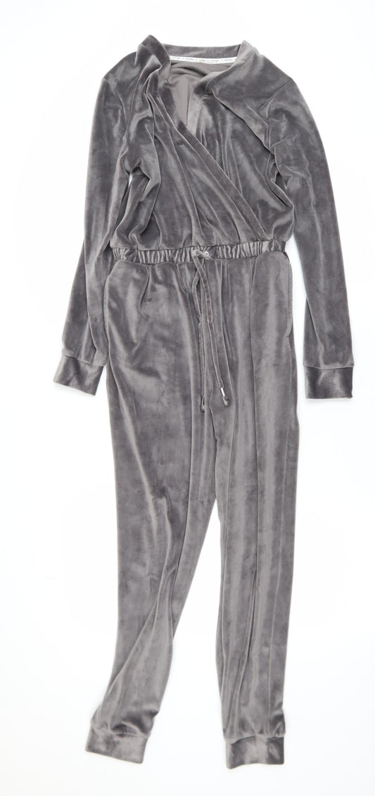 George Women Grey Velour Jumpsuit Small Long Sleeve Drawstring Waist Lounge