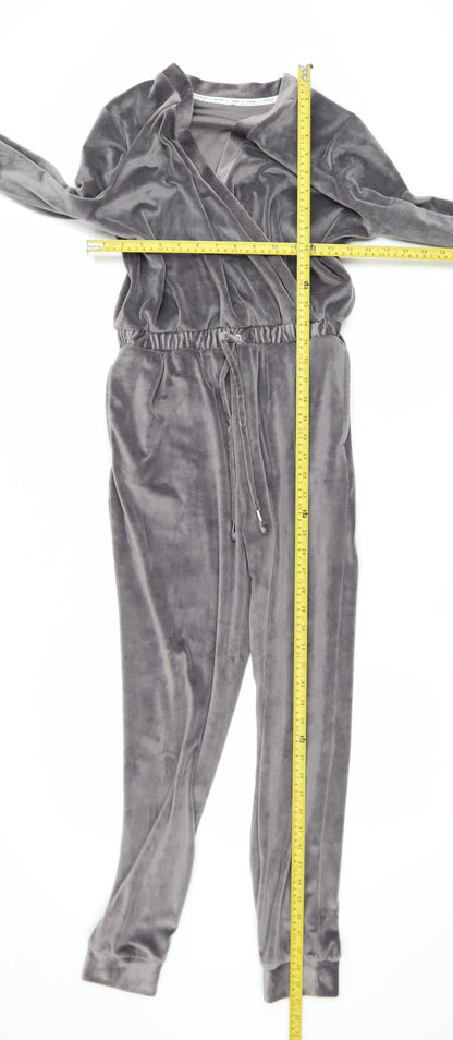 George Women Grey Velour Jumpsuit Small Long Sleeve Drawstring Waist Lounge