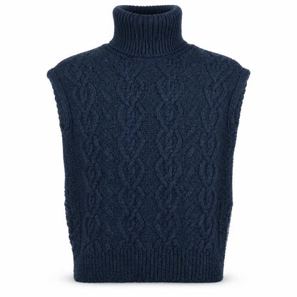 White Stuff Men's Blue Cable-Knit Roll Neck Sleeveless Jumper Vest S