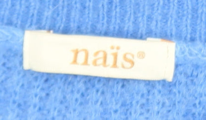 naïs Women Blue Mohair Blend Crew Neck Long Sleeve Knit Jumper One Size