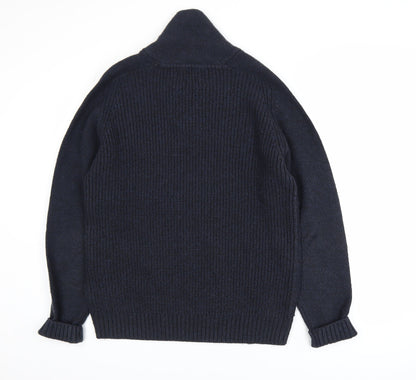 Next Mens Blue Henley Knit Acrylic Jumper Size L