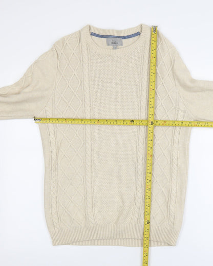 Marks and Spencer Men's Beige Cotton Cable-Knit Jumper Size S