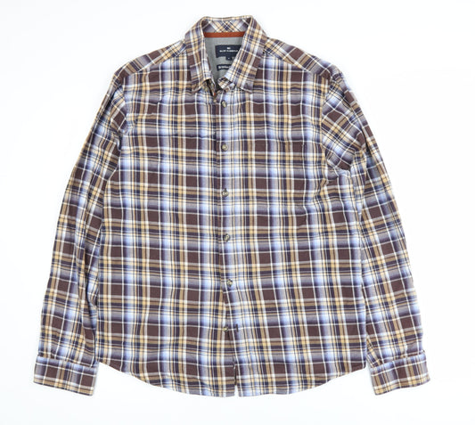 Marks and Spencer Blue Harbour Men's Brown Plaid Brushed Cotton Shirt M