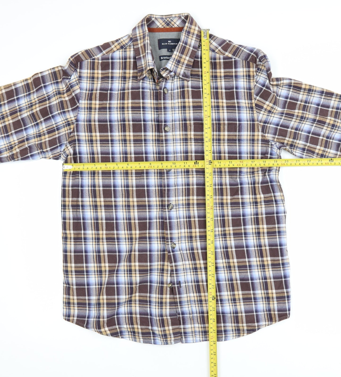Marks and Spencer Blue Harbour Men's Brown Plaid Brushed Cotton Shirt M