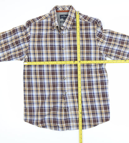 Marks and Spencer Blue Harbour Men's Brown Plaid Brushed Cotton Shirt M