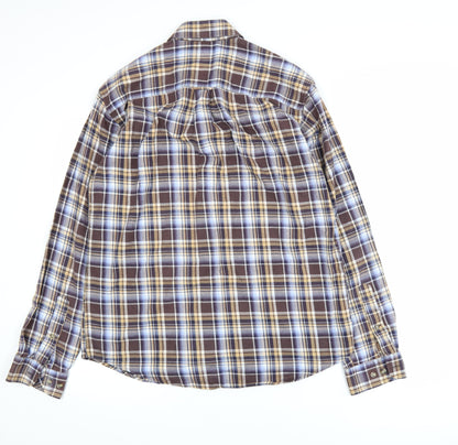 Marks and Spencer Blue Harbour Men's Brown Plaid Brushed Cotton Shirt M