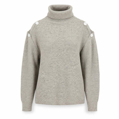 NÜ Denmark Womens Beige Roll Neck Cold Shoulder Jumper XS