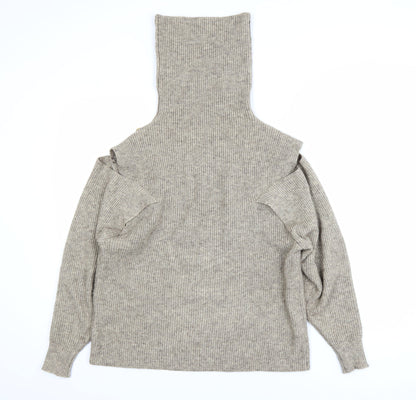 NÜ Denmark Womens Beige Roll Neck Cold Shoulder Jumper XS