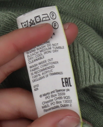 Marks and Spencer Men's Green Acrylic Crew Neck Jumper Size S