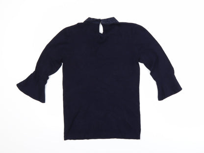 Warehouse Women Blue Collared Lace Blouse Size 8 3/4 Sleeve Tunic