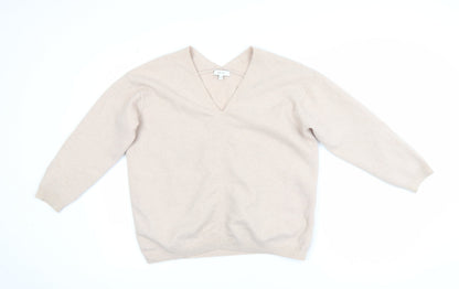 Reiss Womens Beige V-Neck Cashmere Jumper XS Classic Knitwear