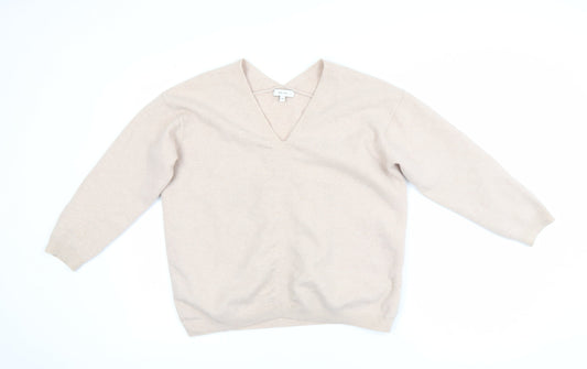 Reiss Womens Beige V-Neck Cashmere Jumper XS Classic Knitwear