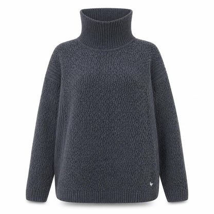 Country Rose Women's Grey Roll Neck Chunky Knit Pullover Jumper Size L
