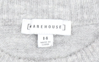Warehouse Women’s Grey Crew Neck Long Sleeve Knit Jumper Size 14