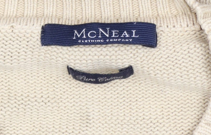 McNeal Men's Beige Cotton Crew Neck Pullover Jumper Size S