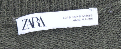 Zara Women’s Green V-Neck Long Sleeve Pullover Jumper Size S