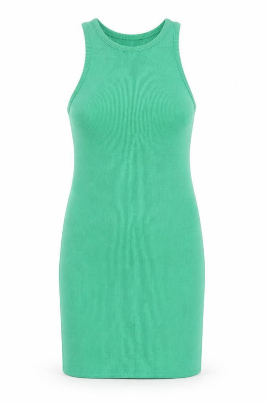 Front view of ASOS DESIGN Women’s Green Knit Tank Dress, size UK 14
