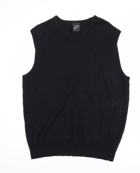 IJP Design Men's Black XL V-Neck Cotton Wool Golf Vest