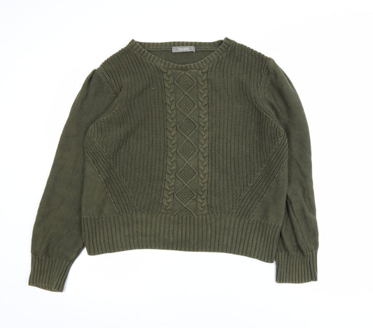 Oasis Womens Green Cotton Cable-Knit Pullover Jumper L