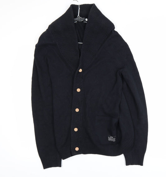 Jack & Jones Men's Black Cotton Shawl Collar Cardigan M