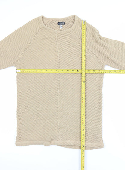Armani Jeans Men Beige XL Ribbed Cotton Crew Neck Pullover Jumper