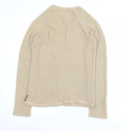 Armani Jeans Men Beige XL Ribbed Cotton Crew Neck Pullover Jumper
