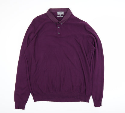 Marks and Spencer Men’s Purple 2XL Cotton Collared Henley Jumper