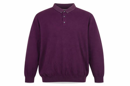 Marks and Spencer Men’s Purple 2XL Cotton Collared Henley Jumper