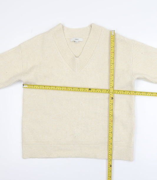 Marks and Spencer Womens Beige Wool V-Neck Pullover Jumper M