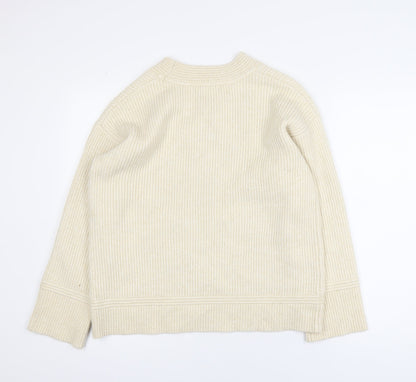 Marks and Spencer Womens Beige Wool V-Neck Pullover Jumper M