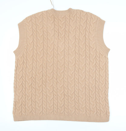 Damart Women Beige Cable-Knit Sleeveless V-Neck Jumper Vest M